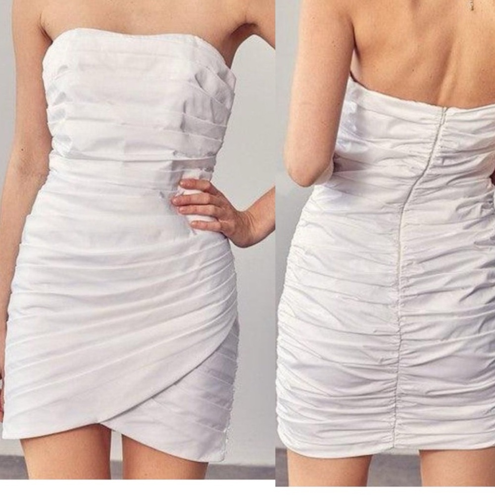 New DO+BE | White Pleated Wrap Tube Dress Medium Bridal Event Formal NWT